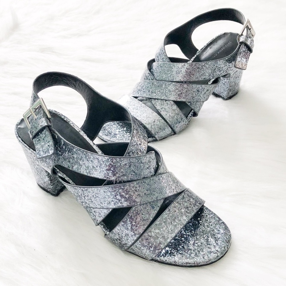 Zara Silver Glitter Strappy Heel Sandals 7